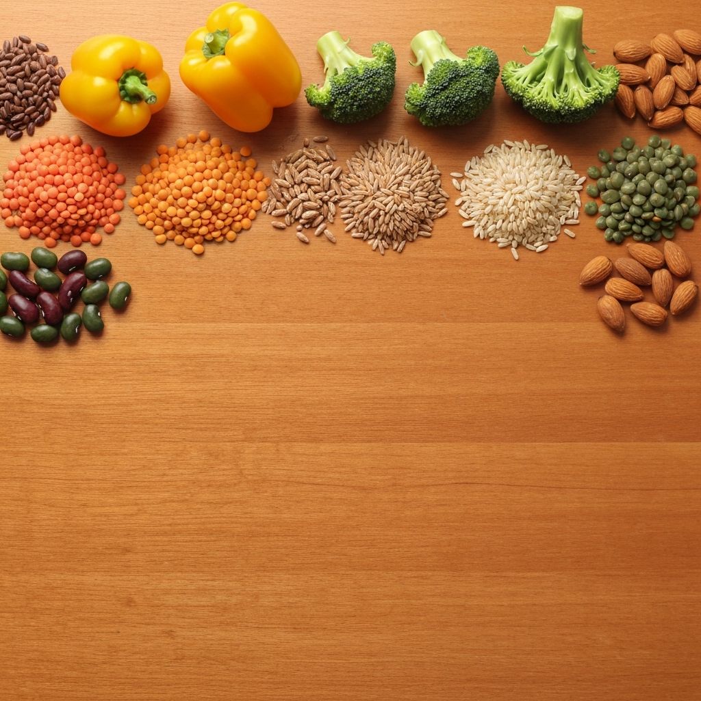Overhead flat-lay of diverse plant foods showing variety and emphasizing individual variation